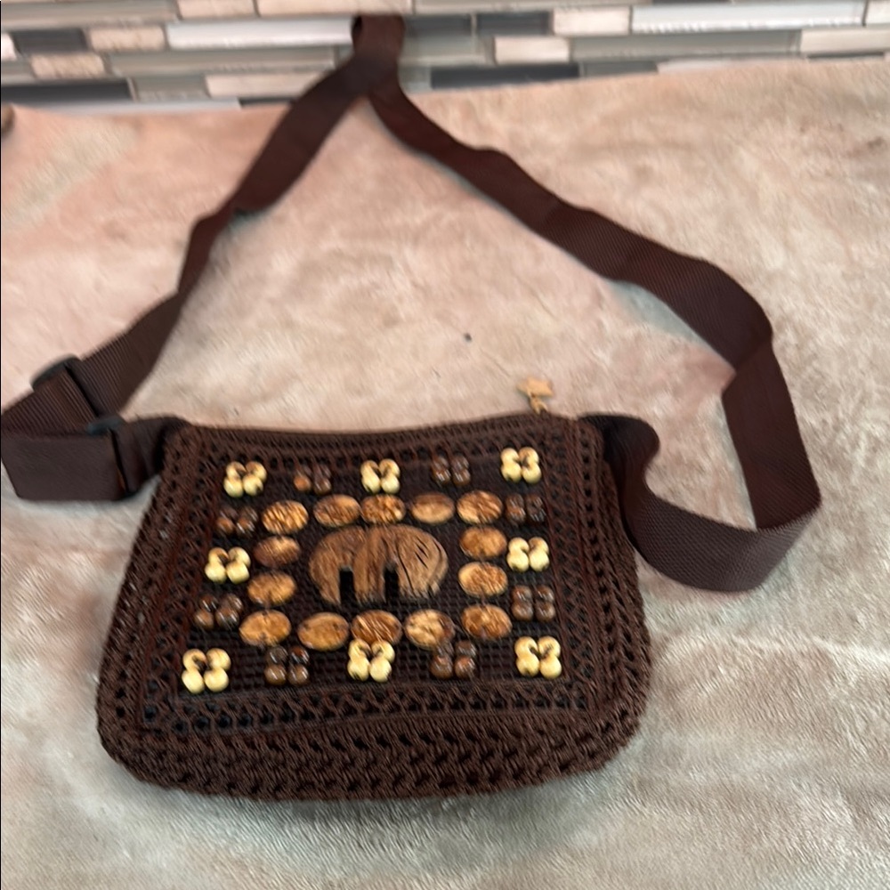 Brown Crochet Crossbody Bag